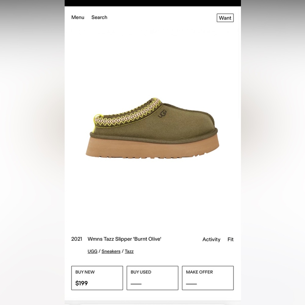Women’s Tazz UGG slipper ‘burnt olive’ size 8 worn twice! Basically new!